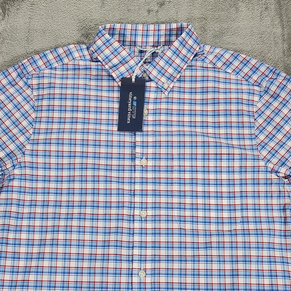 Vineyard Vines Shirt Mens Medium Red Check Long Sleeve OTG Performance - Picture 4 of 15